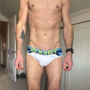 2xist White Briefs with Blue and Neon Green Logo Waistband